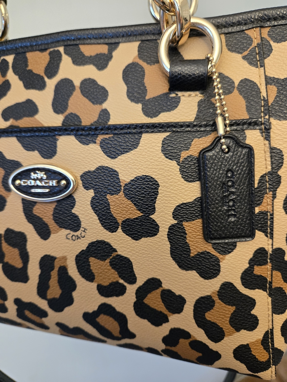 Coach Leopard-Print Leather Tote in Tan and Black with Gold Hardware - Picture 9 of 9